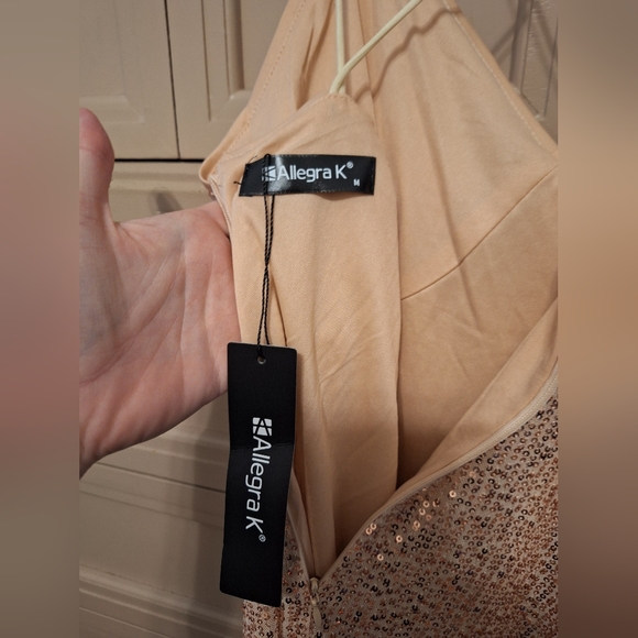 Allegra K Sparkling Sequin Dress in Cream With Rose Gold Sequins - Picture 6 of 6